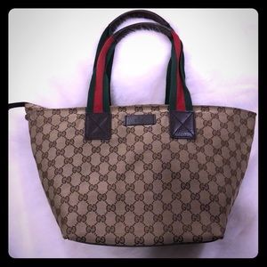 Gucci web handle monogram tote